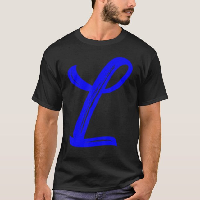 Letter L Alphabet Large Blue Graphic Initial T-Shirt (Vorderseite)