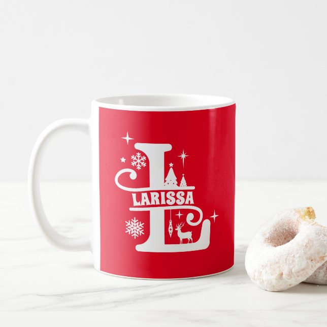 Letter L Christmas Monogram Initial Name Red Kaffeetasse (Mit Donut)