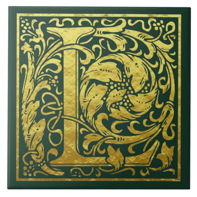 Letter L First Letter Imitats Gold of Celtic Green Fliese (Vorderseite)