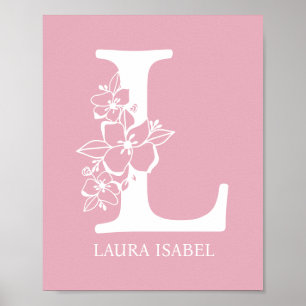 Letter L Floral Monogram Name Kinderzimmer Modern Poster