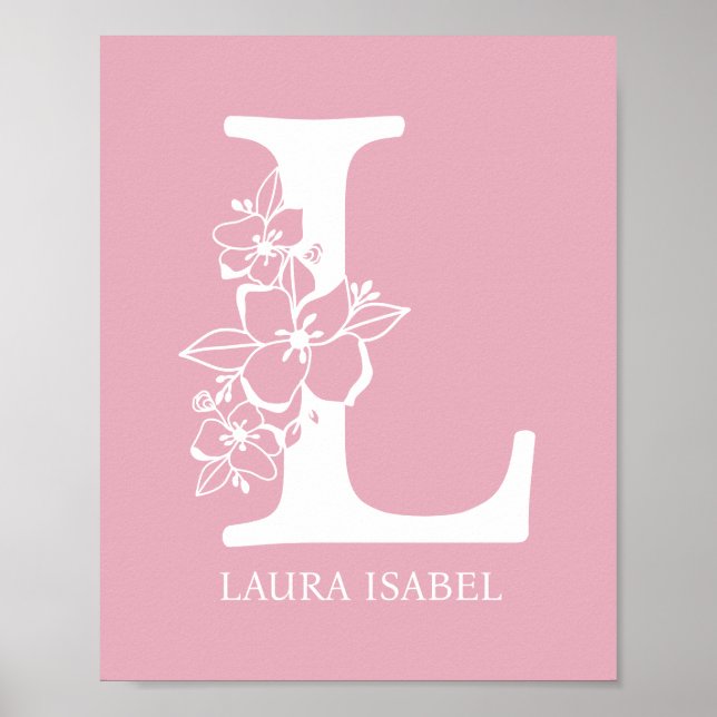 Letter L Floral Monogram Name Kinderzimmer Modern Poster (Vorne)