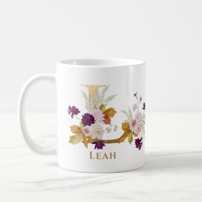 Letter L - Gold Floral Name Schwesterkollege Freun Kaffeetasse (Links)