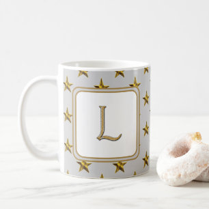 Letter L Gold Silver Stars Accent Monogram Initial Kaffeetasse