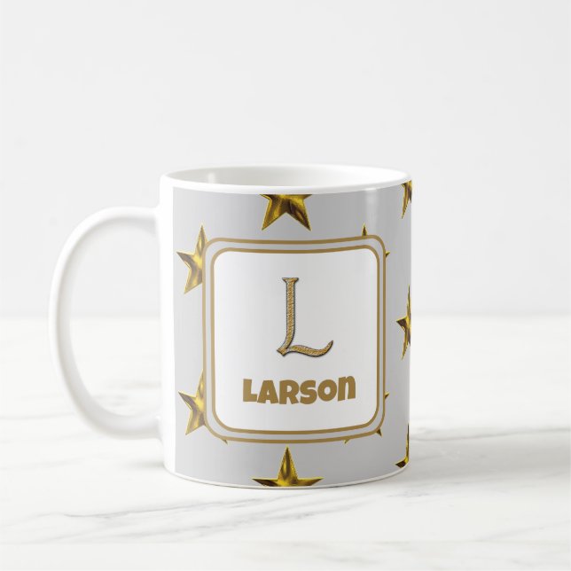 Letter L Gold Silver Stars Accent Monogram Initial Kaffeetasse (Links)
