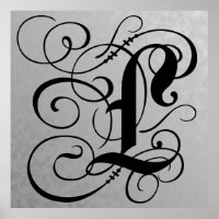 Letter L, Gothic Monogram Black Poster