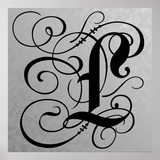 Letter L, Gothic Monogram Black Poster (Vorne)