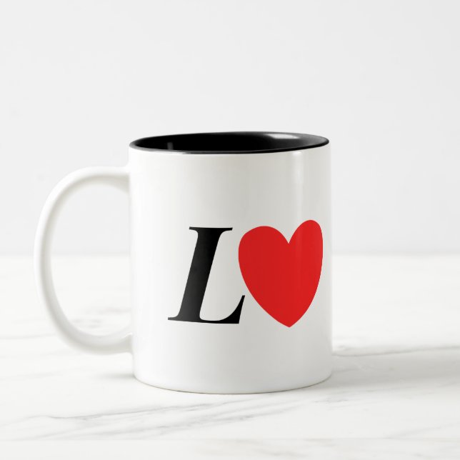 Letter L Heart - Valentine Initial Love Design Zweifarbige Tasse (Links)