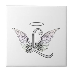 Letter L Initial Monogram mit Angel Wings & Halo Fliese