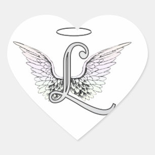 Letter L Initial Monogram mit Angel Wings & Halo Herz-Aufkleber