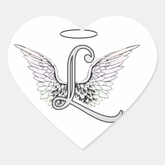 Letter L Initial Monogram mit Angel Wings & Halo Herz-Aufkleber (Vorderseite)