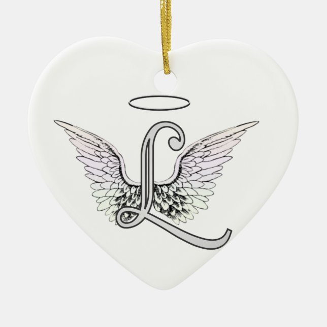 Letter L Initial Monogram mit Angel Wings & Halo Keramik Ornament (Vorne)