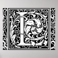 Letter L Medieval Monogram Vintag Initial