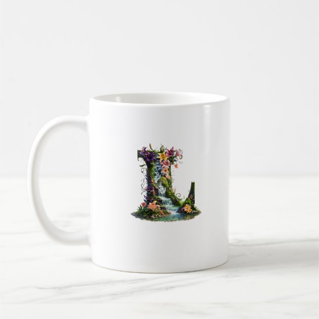 Letter L mit Lilies und Wasserfällen - Fantasy Flo Kaffeetasse (Links)