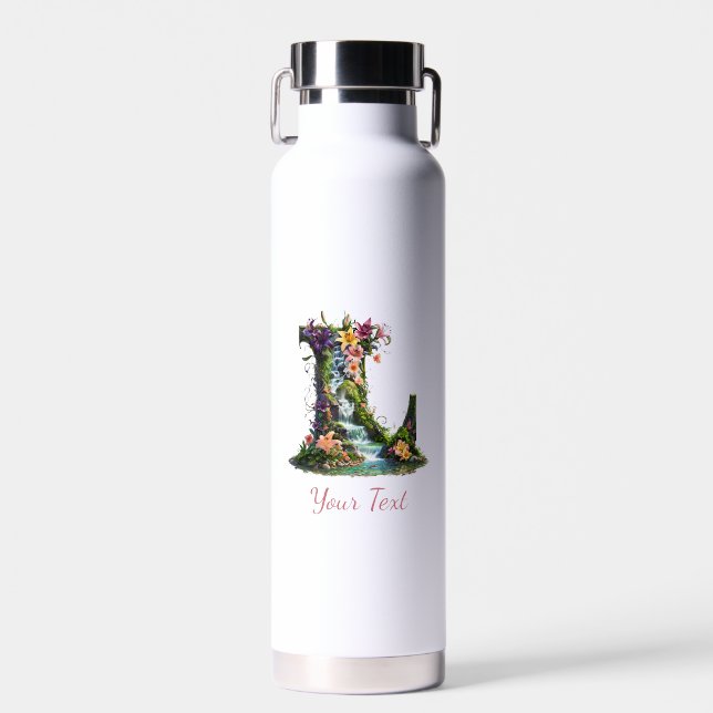 Letter L mit Lilies und Wasserfällen - Fantasy Flo Trinkflasche (Vorne)