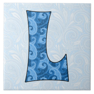 Letter L - Mit Monogramm blaues Paisley, 1,5 cm Ti Fliese
