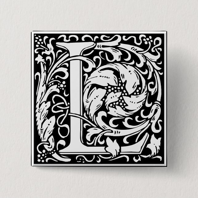 Letter L mittelalterliche Monogram Art Nouveau Button (Vorderseite)
