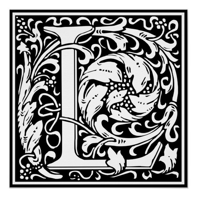 Letter L mittelalterliche Monogram Art Nouveau Poster (Vorderseite)