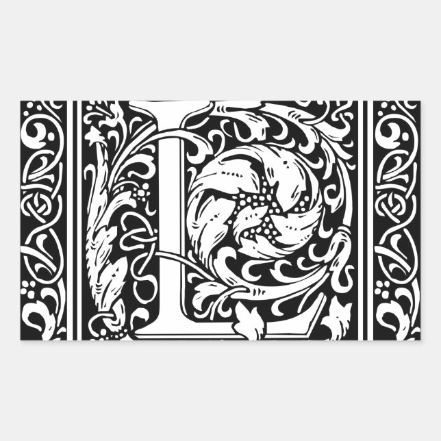 Letter L mittelalterliche Monogram Art Nouveau Rechteckiger Aufkleber (Vorderseite)