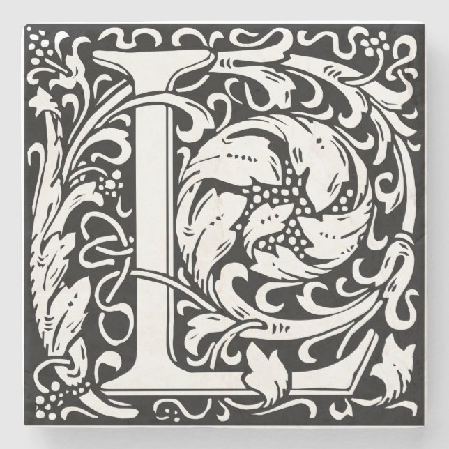 Letter L mittelalterliche Monogram Art Nouveau Steinuntersetzer (Vorderseite)