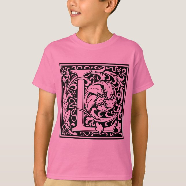 Letter L mittelalterliche Monogram Art Nouveau T-Shirt (Vorderseite)