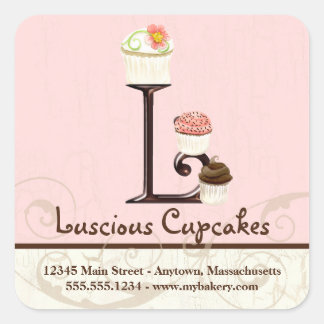 Letter L Monogram Cupcake Business Box Quadratischer Aufkleber