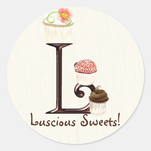 Letter L Monogram Cupcake Logo Business-Aufkleber Runder Aufkleber (Vorderseite)