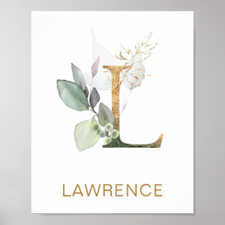 Letter L Monogram Green & gold foliing Kinderzimme Poster