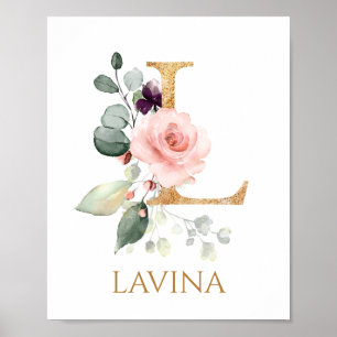 Letter L Monogram rosa Kinderzimmer Poster