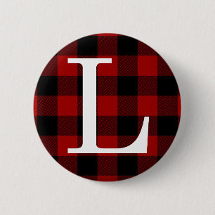 Letter L Monogram Vorname Buffalo Kariertes Muster Button