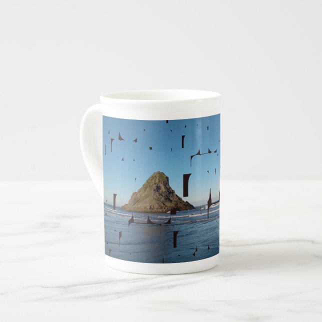 Letter Liebe Typografy Seascape Beach Bone China Prozellantasse (Vorderseite Links)