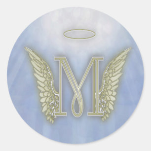 Letter M Angel Monogram Runder Aufkleber