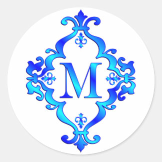 Letter M Blue Runder Aufkleber