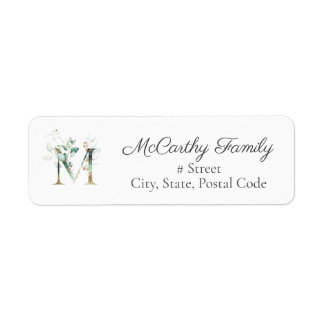 Letter M Botanical Monogram Elegante Address Label