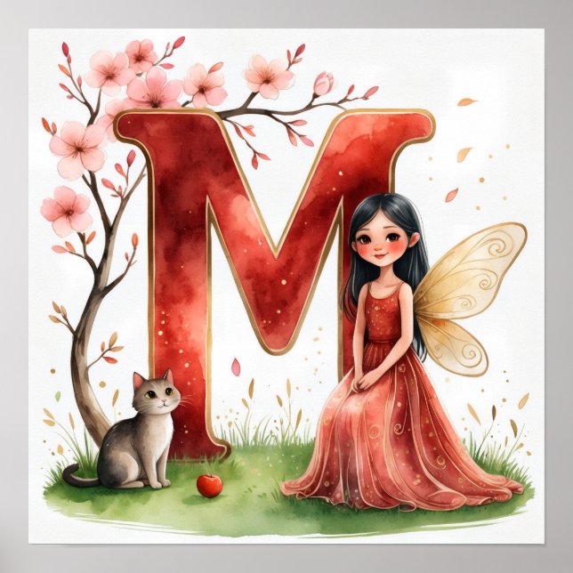 Letter M Cat Fairy Poster Feline Pet Alphabet Art (Vorne)