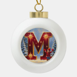 Letter M Christmas Mittens Personalized Initial Keramik Kugel-Ornament