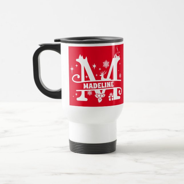 Letter M Christmas Monogram, Anfangsname Rot Reisebecher (Links)
