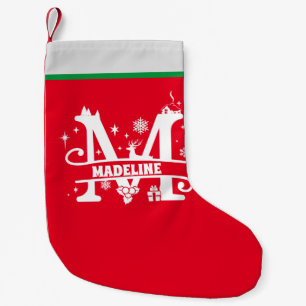 Letter M Christmas Monogram Initial Name Red White Kleiner Weihnachtsstrumpf