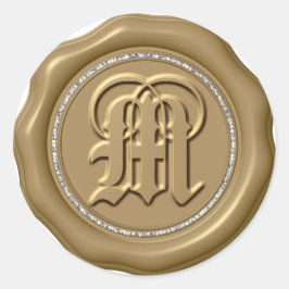 *~* Letter M Diamond Circle GOLD Wax Siegel Sticke Runder Aufkleber