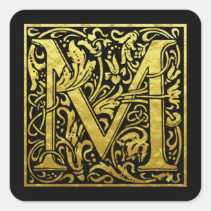 Letter M Erster Brief Imitat Gold Black Quadratischer Aufkleber