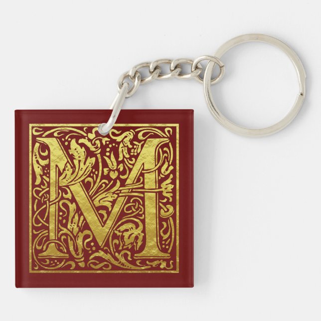 Letter M First Letter Imitats Gold Red Schlüsselanhänger (Rückseite)