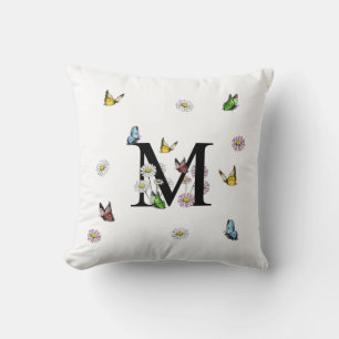 Letter M Floral Butterfly Monogramm Kissen