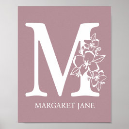 Letter M Floral Monogram Name Kinderzimmer Modern Poster