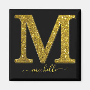 Letter M Gold Glitzer Magnet