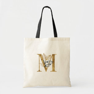 ** Letter M Gold Monogram Anfangs Black Leaves Tragetasche