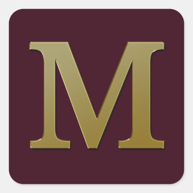 Letter M Gold Square Sticker (Vorderseite)