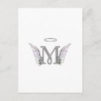 Letter M Initial Monogram mit Angel Wings & Halo