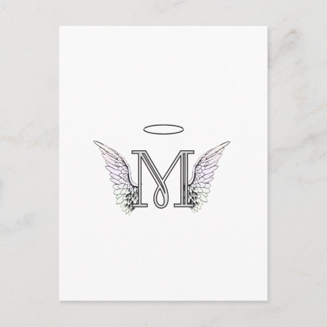 Letter M Initial Monogram mit Angel Wings & Halo Postkarte (Vorderseite)
