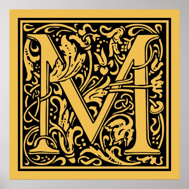 Letter M Medieval Monogram Vintag Initial Poster (Vorne)