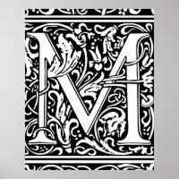 Letter M Medieval Monogram Vintag Initial