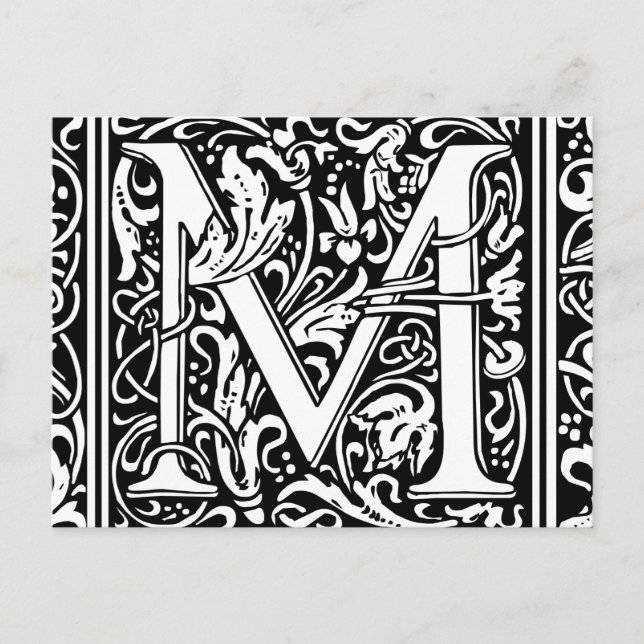Letter M Medieval Monogram Vintag Initial Postkarte (Vorderseite)